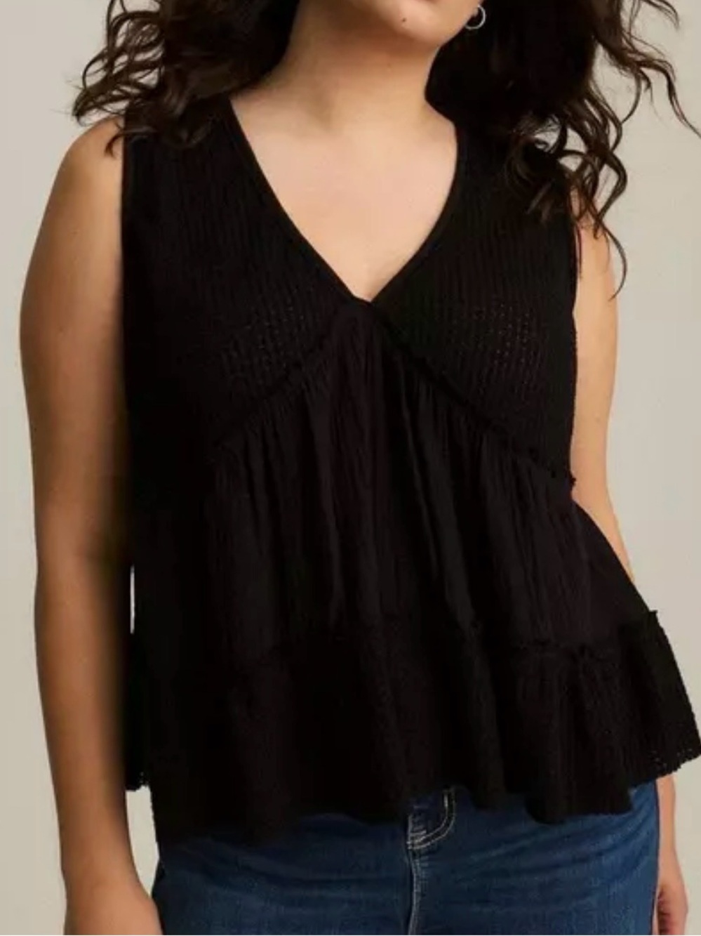 Festi / Torrid Black Sleeveless Crochet & Tiered Peplum Tank size 1X =14-18